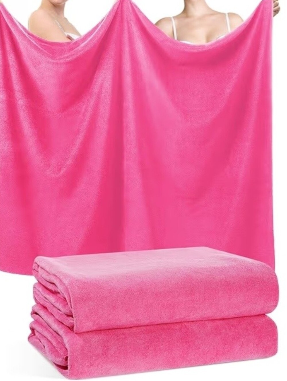 2 Pc Oversized Bath Towels 40" x 80"  Hot Pink Microfiber Jumbo Soft Quick Dry